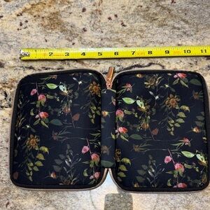 Floral Black Zippered Pouch with two compartments.